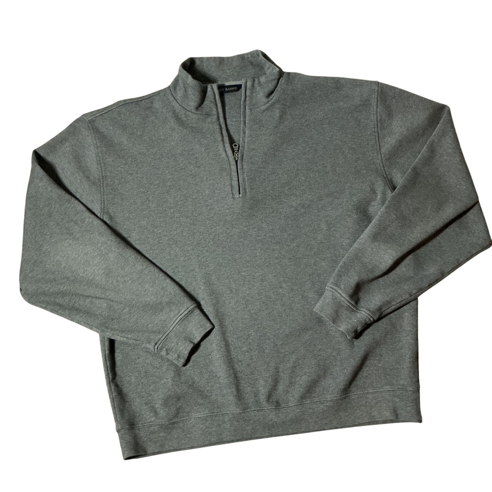 Scott Barber Pima Cotton Quarter Zip Pullover Mens Large Gray Mock Neck Sweater